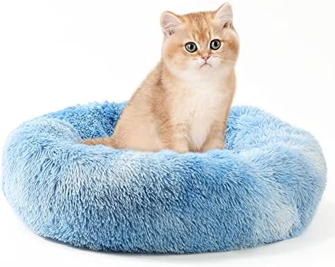 EMUST Pet Cat Bed Dog Bed, 5 Sizes for Small Medium Large Pet Cats Dogs, Round Donut Cat Beds for Indoor Cats, Anti-Slip Marshmallow Dog Beds, Multiple Colors (40cm-15.7‘’, Royal Blue)