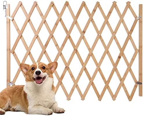 Expandable Accordion Dog Gate, Wooden Accordian Expansion Dog Gate for Doorway Stairs, Retractable Gate Safety Protection for Small Medium Pet Dog, 8" to 42" W, 28.7" H (Upgraded Accordion Dog Gate)