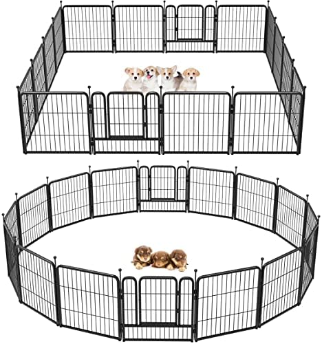 FXW Dog Playpen|24”Height Dog Fence Heavy Duty Exercise Pen with Safe and Sturdy Stakes for Medium/Small Dogs, Easy to Assemble for RV Camping/Yard, 16 Panels
