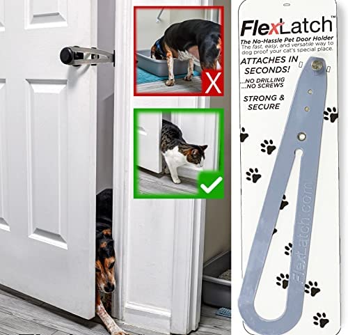 FlexLatch Cat Door Holder Latch - Gray Cat Door Alternative, Flex Latch Strap Let's Cats in and Keeps Dogs Out of Litter and Food Safe Baby Proof One Piece No Measuring Extra Easy