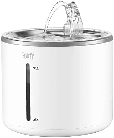 Flurff Cat Water Fountain, 88oz/2.6L Ultra Quiet Pet Water Fountain with Stainless Steel Top, Visible Water Level Pet Drinking Fountain for Cats Inside, BPA-Free Dog Water Dispenser with 2 Filters