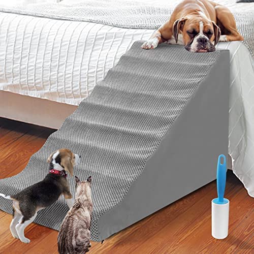 Foam Dog Stairs for High Beds for Small Dogs and Cats , 25 inch High Extra Wide Pet Stairs/Steps, Non-Slip Dog Steps with Removable and Washable Cover, Best for Older Dogs /Pets/Cats Injured