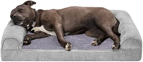 Furhaven Large Orthopedic Dog Bed Faux Fur & Velvet Sofa-Style w/ Removable Washable Cover - Smoke Gray, Large