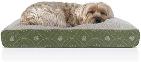 Furhaven Sherpa & Flannel Paw Print Mattress Fiberfill Pillow Dog Bed - Jade Green, Small
