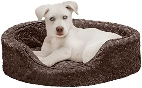 Furhaven Ultra Plush Curly Faux Fur Oval Dog Bed - Chocolate, Small