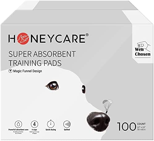 HONEY CARE All-Absorb Dog/Puppy Potty Training Pads, 5-Layer Leak-Proof Ultra Absorb Eliminating Urine Odor Pet Pee Pad (Magic Funnel, L 22x23 inch,100ct)
