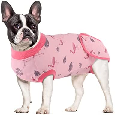 IEUUMLER Dog Surgery Recovery Suit, Soft Fabric Onesie for Male Female Dog and Cat, Breathable Abdominal Wounds Recovery Shirt for Anti-Licking EU005 (Pink, L)