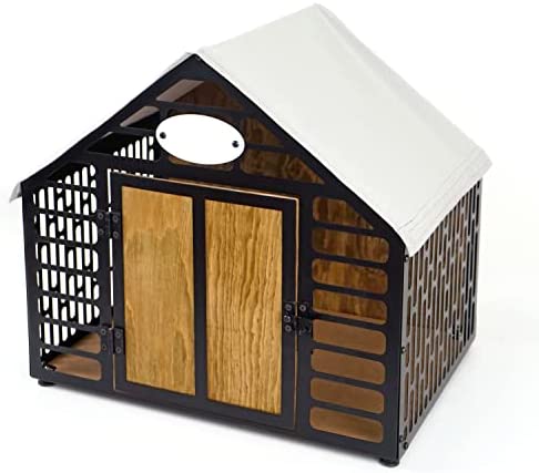 Indoor Use Dog Crate Furniture, Modern Dog Cat Kennel Wood on Metal Construction Crate Pet House Small Medium and Large (Small 24.4 W ×19.6 H × 18.5 D, Brown)