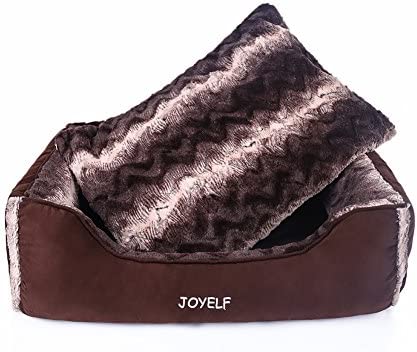 JOYELF Medium Dog Bed with Washable Removable Cover, Rectangle Soft Calming Cat Bed & Sofa, Plush Warming Pet Bed Furniture for Puppy Dogs & Cats with Squeaker Toys as Gift