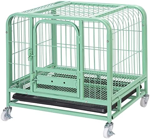Jongee Heavy Duty Dog Crate Cage Strong Green Metal Dog Kennel with Wheels and Tray for Indoor Outdoor Medium and Large Dog Dog, 36 inch