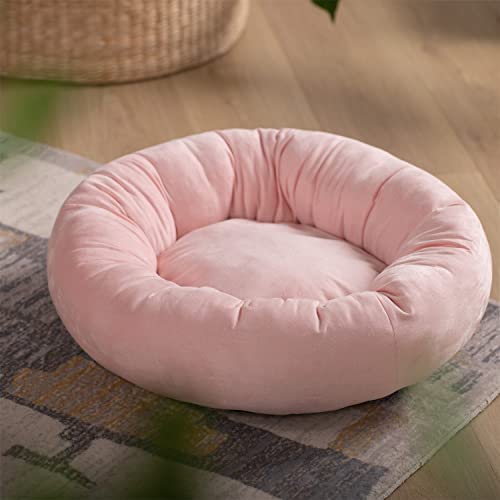 KASENTEX Dog Bed, Round Dog Beds for Medium/Large Dogs, Donut Dog Bed and Cat Bed Anti Slip and Machine Washable (Pink 27x27 Inches)
