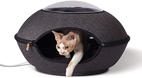 K&H PET PRODUCTS Thermo Lookout Pod Heated Cat Bed Classy Gray 22 Inches