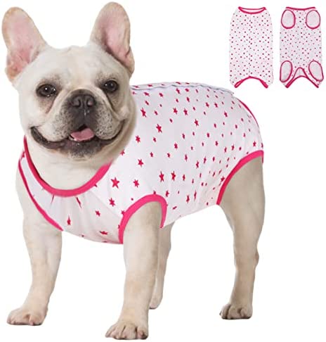 KOESON Recovery Suit for Female Dogs, Dog Recovery Suit After Spay Abdominal Wounds Protector, Bandages Cone E-Collar Alternative Surgical Onesie Anti Licking Hot Pink Stars S