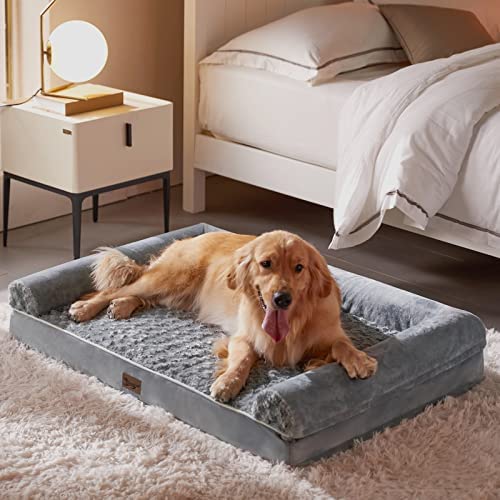 LNSSFFER Dog Beds for Large Dogs, Orthopedic Dog Bed for Medium Large Dogs, Egg- Foam Washable Dog Crate Bed, Non-Slip Bottom(L(36*27*6.5) Inch, Grey)