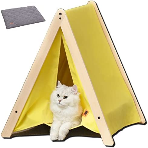 LÜZHONG Pet Teepee with Cushion for Dogs and Cats Puppies House with Bed Pet Tent Bed Indoor Outdoor Washable (Minimalist Style)