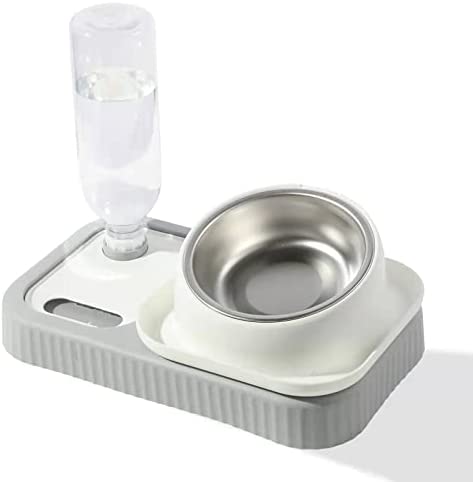 LZL Dog Bowls Set Pet Slo Bowl with Stainless Steel Tilted Cat Bowls with No Spill Raised Pet Bowls for Food Gravity Water Bowls Healthy Design Bowl for Pets Feeding and Watering Supplies