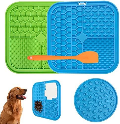 Lick Mat for Dogs, Slow Feeder Mat 2Pcs, Dog Slow Feeder Licking Mat with Suction Cups, Slow Feeder Dog Bowls for Boredom Reduce, Calming Mat for Bathing,Grooming, Pets Puzzle Feeder Mat