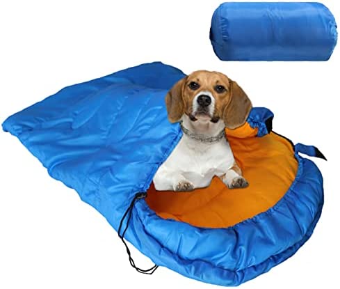Lifeunion Dog Sleeping Bag with Storage Bag Waterproof Warm Packable Dog Bed for Travel Camping Hiking Backpacking (Blue+Orange)