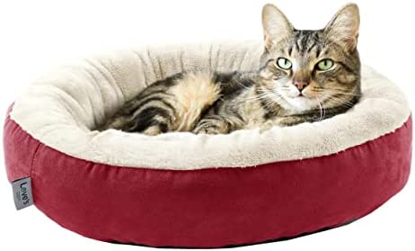 Love's cabin Round Donut Cat and Dog Cushion Bed, 20in Pet Bed for Cats or Small Dogs, Anti-Slip & Water-Resistant Bottom, Super Soft Durable Fabric Pet beds, Washable Luxury Cat & Dog Bed Red