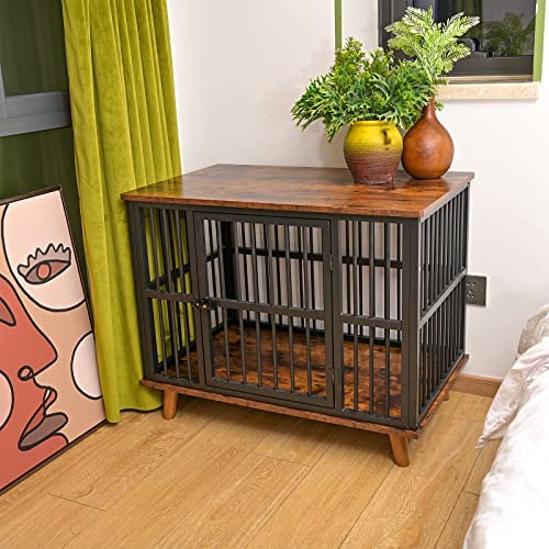 Lucaseone Furniture Style Dog Crate & End Table,Lockable Doors Wooden Wire Dog Kennel,Decorative Dog House Cage Indoor Use (045)