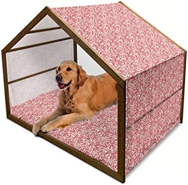 Lunarable Mexican Theme Wooden Dog House, Red Chili Peppers Silhouettes on a Plain Background Spicy Food Pattern, Outdoor & Indoor Portable Dog Kennel with Pillow & Cover, 2X-Large, Dark Pink