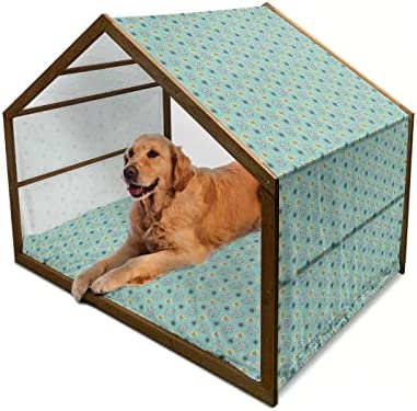 Lunarable Mid Century Modern Wooden Dog House, Vintage Space Themed Scientific Galaxy Stars, Outdoor & Indoor Portable Dog Kennel with Pillow & Cover, 2X-Large, Charcoal Grey Coconut