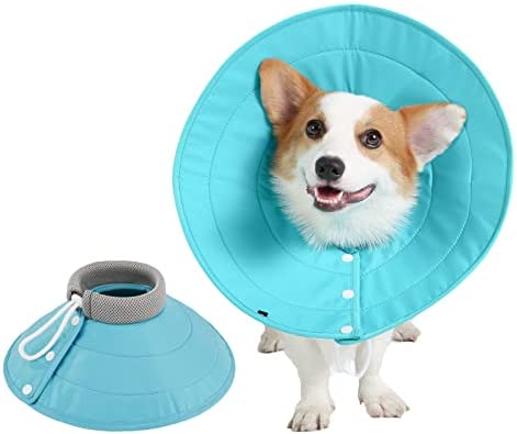 MBKET Recovery Cone Collar for Large Dogs After Surgery, Waterproof Nylon Adjustable Cat Dog Cone, Healing Wounds Anti-Biting Comfy Cone, Seablue, Large