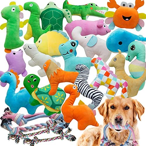 MIXCOTIA Dog Toys 25 Pack Squeaky Puppy Toys for Small Dogs Plush Squeak Dog Toy Rope Puppies Chew Toys for Fun and Teeth Cleaning Pet Toys