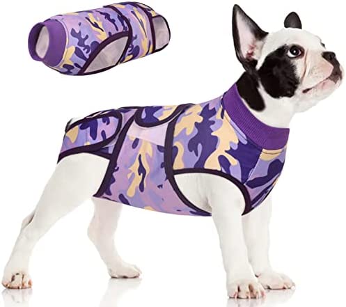 MORVIGIVE Camo Dog Surgery Recovery Suit, Pet Surgical Shirt After Spay/Neuter Bodysuits for Female Male Dogs, Anti-Licking E-Collar Cone Bandages Alternative Dog Pajama Onesie for Abdominal Wounds