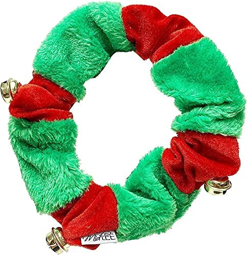 Midlee Red/Green Christmas Plush Bell Collar (X-Large)