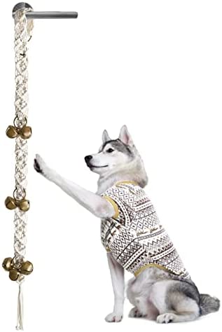 Mkono Dog Bell for Door Potty Training, Dog Doorbell Handmade Macrame Bells for Dogs to Ring to Go Outside for Door Knob Adjustable Hanging Door Bell, Training Your Puppy The Easy Way