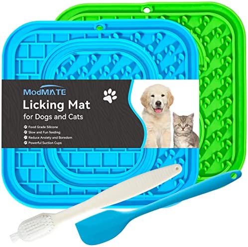 Modmate Lick Mat for Dogs with Large Anti-Slip Suction Cups, 2 Pieces Anxiety Relief Lick Pads for Dogs, Food Grade Silicone Slow Feeder,Easy to Clean Dog Licking Mat (Blue and Green)