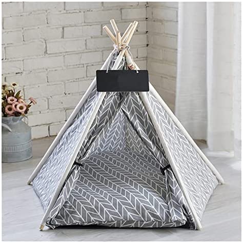 N/A Pet Tent House Dog Bed Portable Removable Teepee Puppy Cat Indoor Outdoor Kennels Cave with Cushion