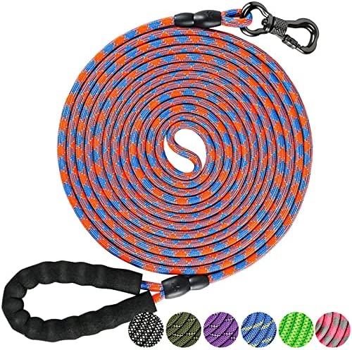NTR Long Dog Leash, 20FT Check Cord with Swivel Lockable Hook and Comfortable Padded Handle for Reflective Dog Leash for Small Medium and Large Dogs Walking Training Hiking Camping Playing