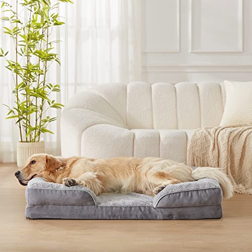 Orthopedic Dog Bed, Waterproof Thick Foam Dog Bed Bolster Sofa with Machine Washable Cover, Comfy Dog Bed for Small Medium Large Dog (4 Sides New, Large)
