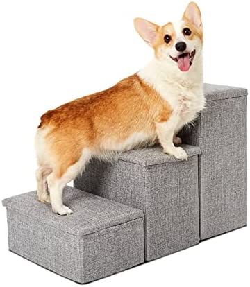 PET AWESOME Dog Stairs with Storage and Adjustable Steps for a Puppy, Small or Medium Dog
