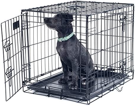 PETMAKER 30-inch Double-Door Dog Crate with Divider Panel - Comes with 2 Hanging 8oz Stainless-Steel Dog Bowls for Food and Water - Pet Supplies
