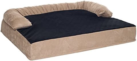 PETMAKER Sofa Dog Bed – 35.5x25.5 Pet Bed - 3-Layer Orthopedic Dog Couch with Cooling Gel, Memory Foam and Neck Bolster (Tan/Black)