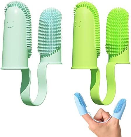 Pijaborg 2 Pack Dog Toothbrush, Finger Toothbrush Kit, 135ºSurround Bristles for Easy Teeth Cleaning, Double-Finger Toothbrush Dental Care for Puppies, Cats and Small Pets
