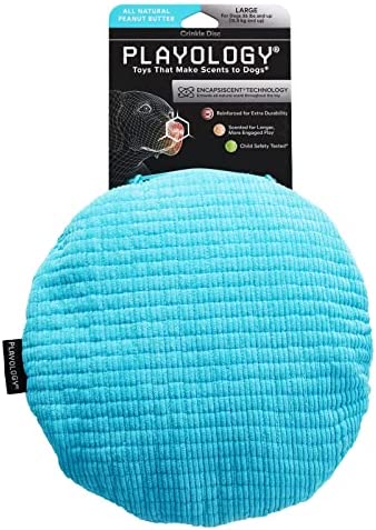 Playology Plush Crinkle Dog Toy - Large Crinkle Disk - Peanut Butter Scented Dog Toy, Engaging, All-Natural, and Interactive Non-Toxic Chew Toys
