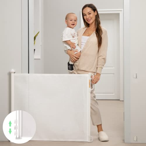 Retractable Baby Gate, Momcozy Mesh Baby Gate or Mesh Dog Gate, 33" Tall,Extends up to 55" Wide, Child Safety Gate for Doorways, Stairs, Hallways, Indoor/Outdoor