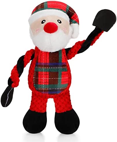 Senneny Dog Christmas Toys Santa, Classic Red Green Tartan Plaid Squeaky Toys for Dogs Puppy, Stuffed Plush for Large Medium Small Dogs, Interactive Durable Dog Chew Toys