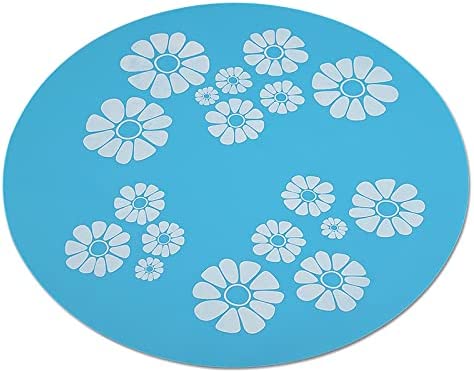 Silicone Pad for Pet Water Fountains, 13.4 inch Large Size Silicone Dog Cat Bowl Mat Waterproof Non-Slip Non-Stick Lovely Flowers Pattern Pad Safe for Dogs Cats Birds (Blue)