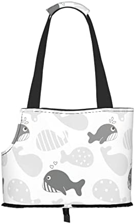 Soft Sided Travel Pet Carrier Tote Hand Bag Cute-Cartoon-Whale-Gray Portable Small Dog/Cat Carrier Purse