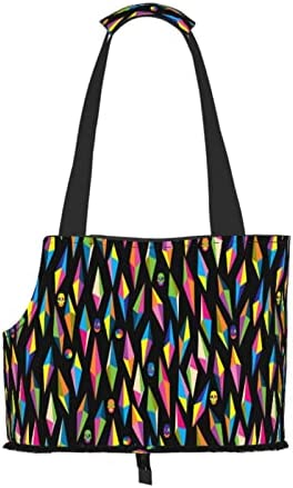 Soft Sided Travel Pet Carrier Tote Hand Bag Rainbow-Geometric-Skull-Pattern Portable Small Dog/Cat Carrier Purse