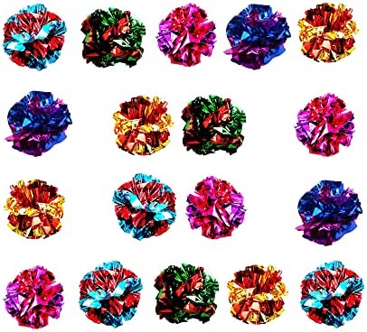SunGrow Cat Crinkle Balls, 1.5-2 Inches, Lightweight, Ideal for Kittens and Adult Cats, Multicolor, 18 Pcs per Pack