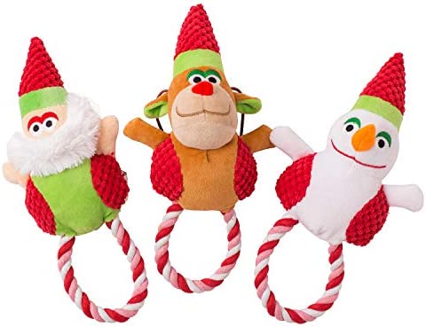 TOY MANIAC Christmas Squeaky Dog Toys 3 in 1 Set Includes Reindeer,Snowman and Santa for Pets Training and Chewing