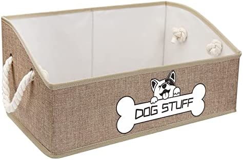 Thankspaw Dog Toy Box, Large Dog Toys Storage with Handle, Fabric Trapezoid Dog Toy Bin, Collapsible Basket Chest Organizer, Perfect for Pet Toys, Blankets, Dog Toys and Accessories,Yellow