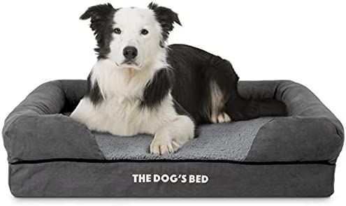 The Dog’s Bed Orthopedic Dog Bed Large Grey Plush Memory Foam, Pain Relief: Arthritis, Hip & Elbow Dysplasia, Post Surgery, Lameness, Supportive, Calming, Waterproof Washable Cover