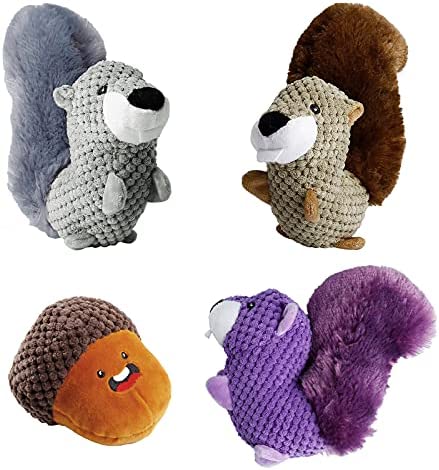 Toozey Squeaky Dog Toys, 4 Pack Colorful Dog Toys for Small and Medium Dogs, Cute Squirrel Small Dog Toys and Pine Cone Puppy Toys Small Dogs, Durable Puppy Chew Toys